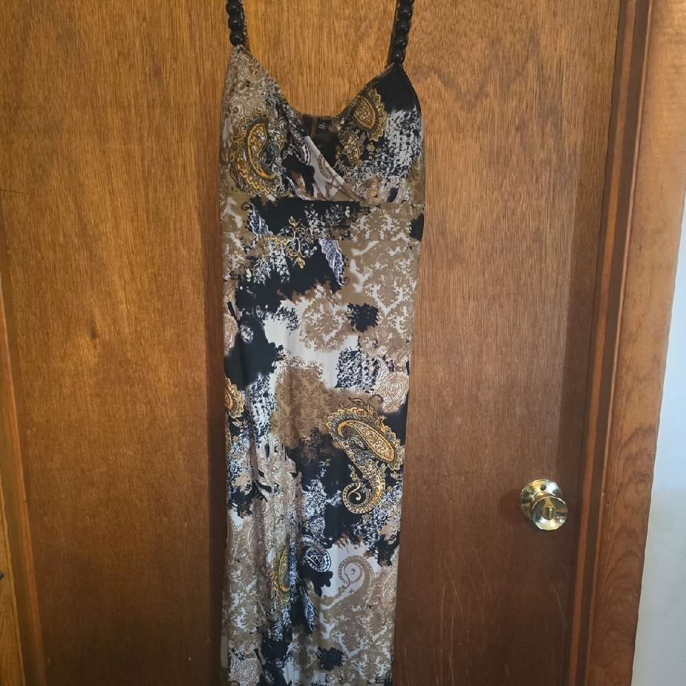 Essentials by Milano Paisley Maxi Dress in Black, Brown, and Cream